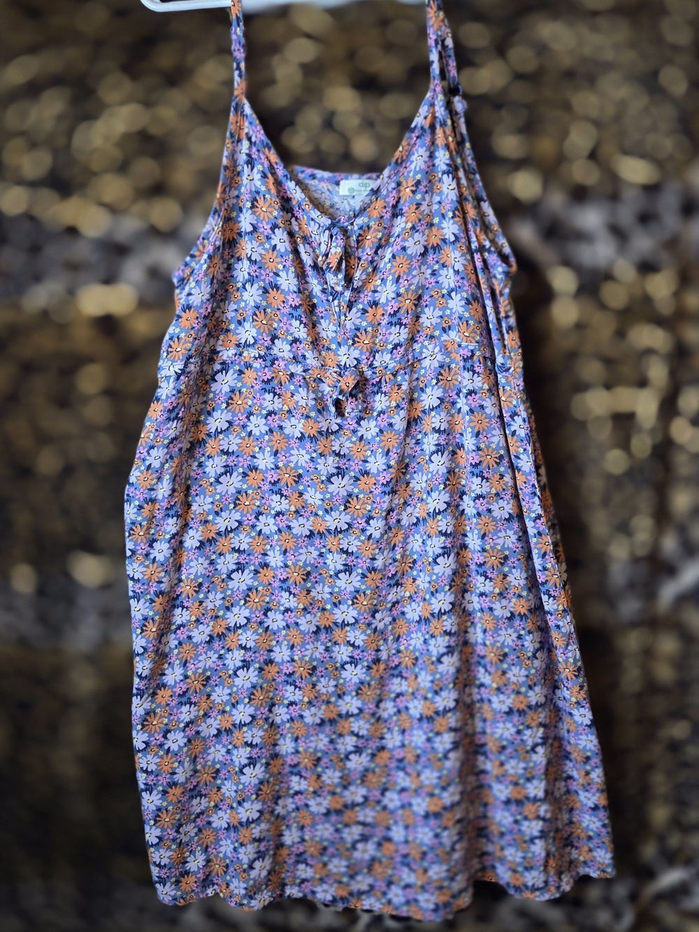 dip Floral Spaghetti-Strap Dress in Blue with Orange & White Daisies